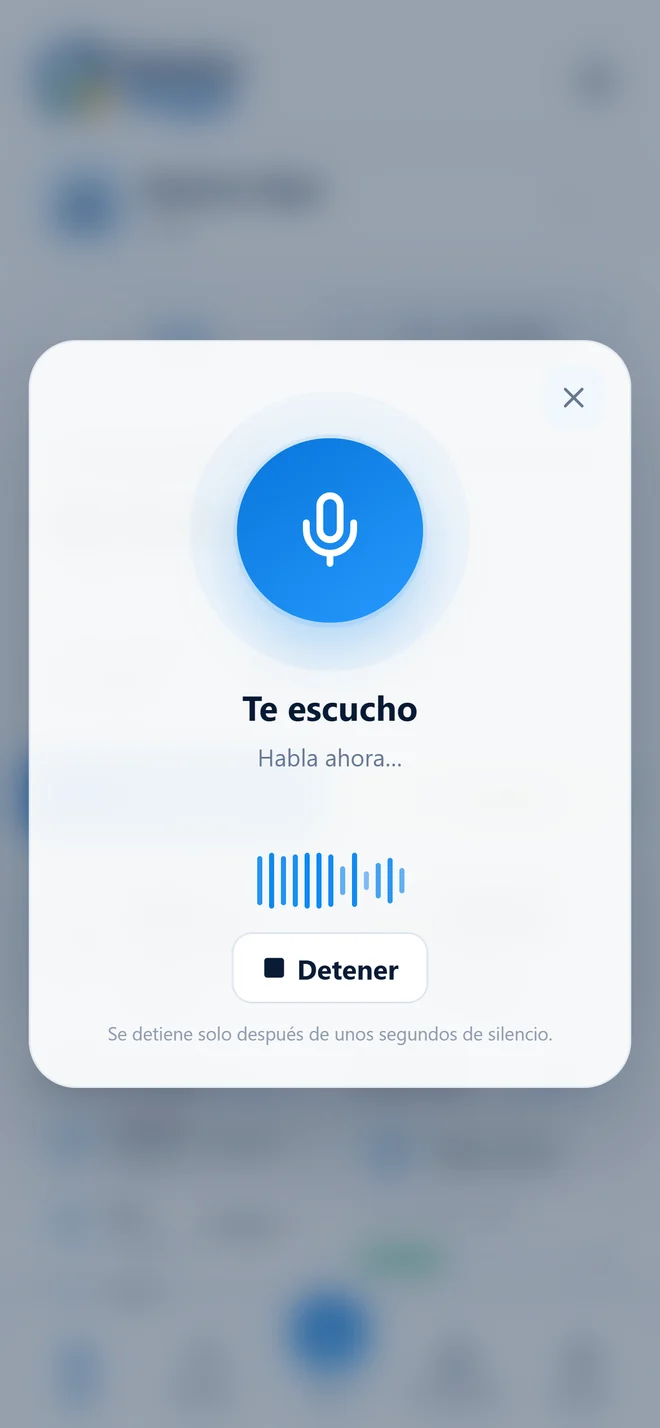 Pantalla real de Gastos Hogar escuchando un gasto por voz